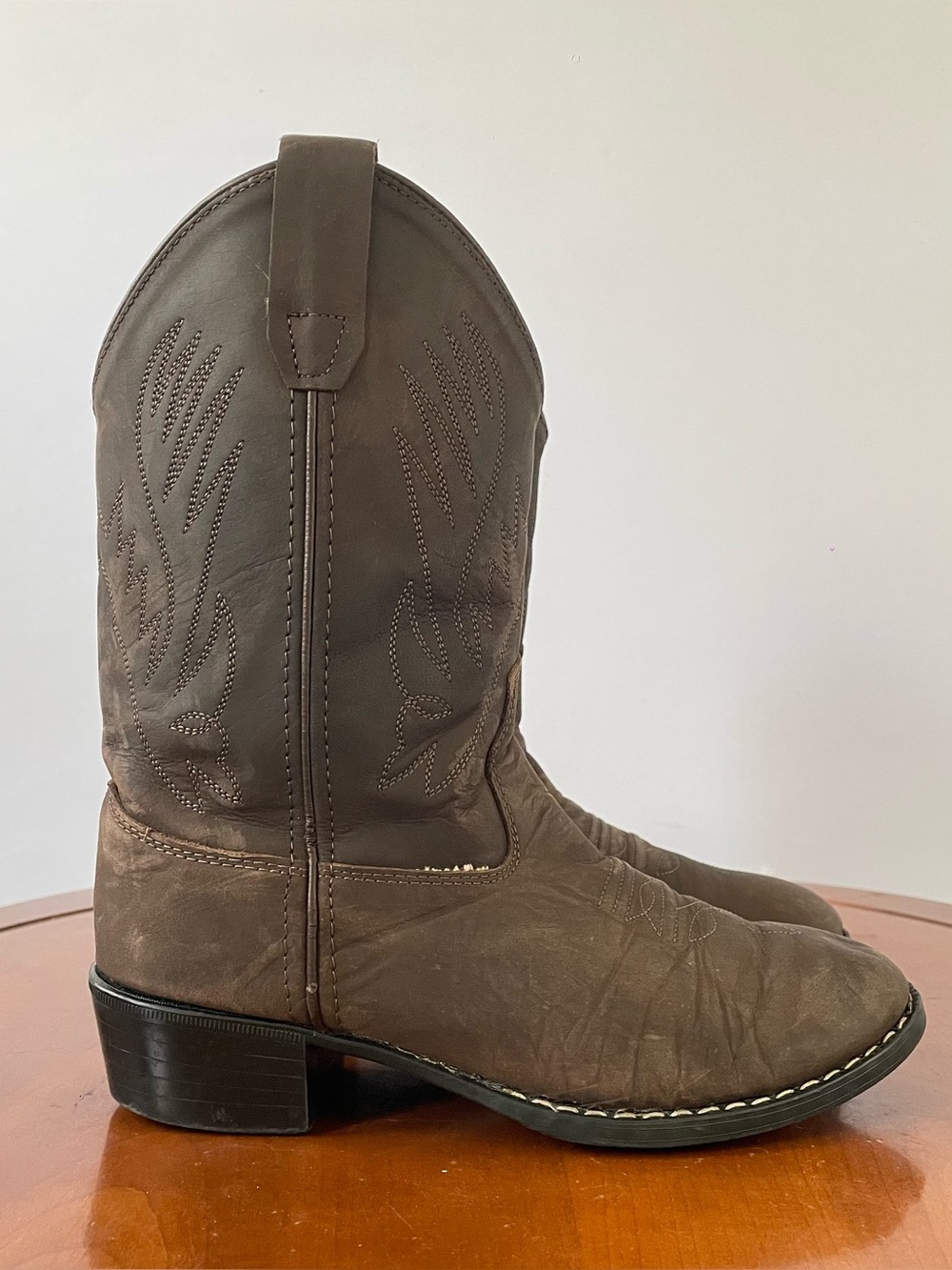 Old West Brown Leather Cowboy Boots | US 3